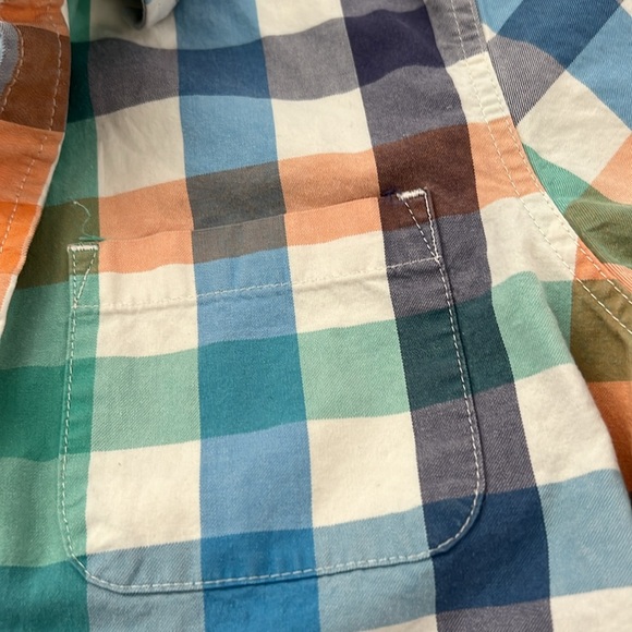 Mini Boden Boys Blue green orange Plaid Check Button Up Size 7-8y - Picture 4 of 6
